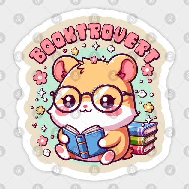 Booktrovert Kawaii Hamster Reading a Book Cute Bookworm Sticker by Cuteness Klub